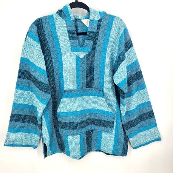 Senors Q Inc. Original Baja Mexican Pullover Hoodie In Aqua Blues - Picture 1 of 6